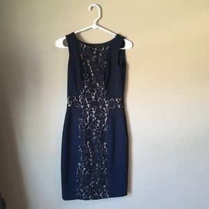 Navy blue and cream lace dress